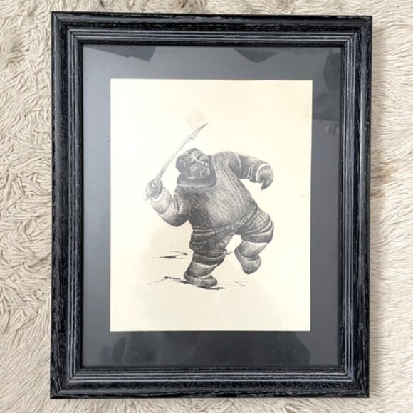 Vintage Aboriginal Inuit Print by Hilda Lavoie - set of 2, signed & framed 🇨🇦 - Picture 3 of 13